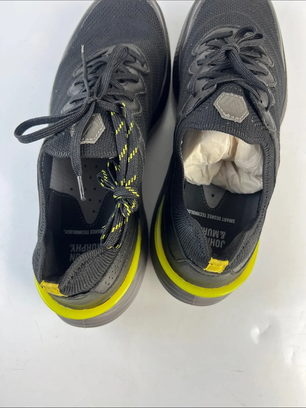 Johnston & Murphy Black Sneakers with Yellow Heel Accent
